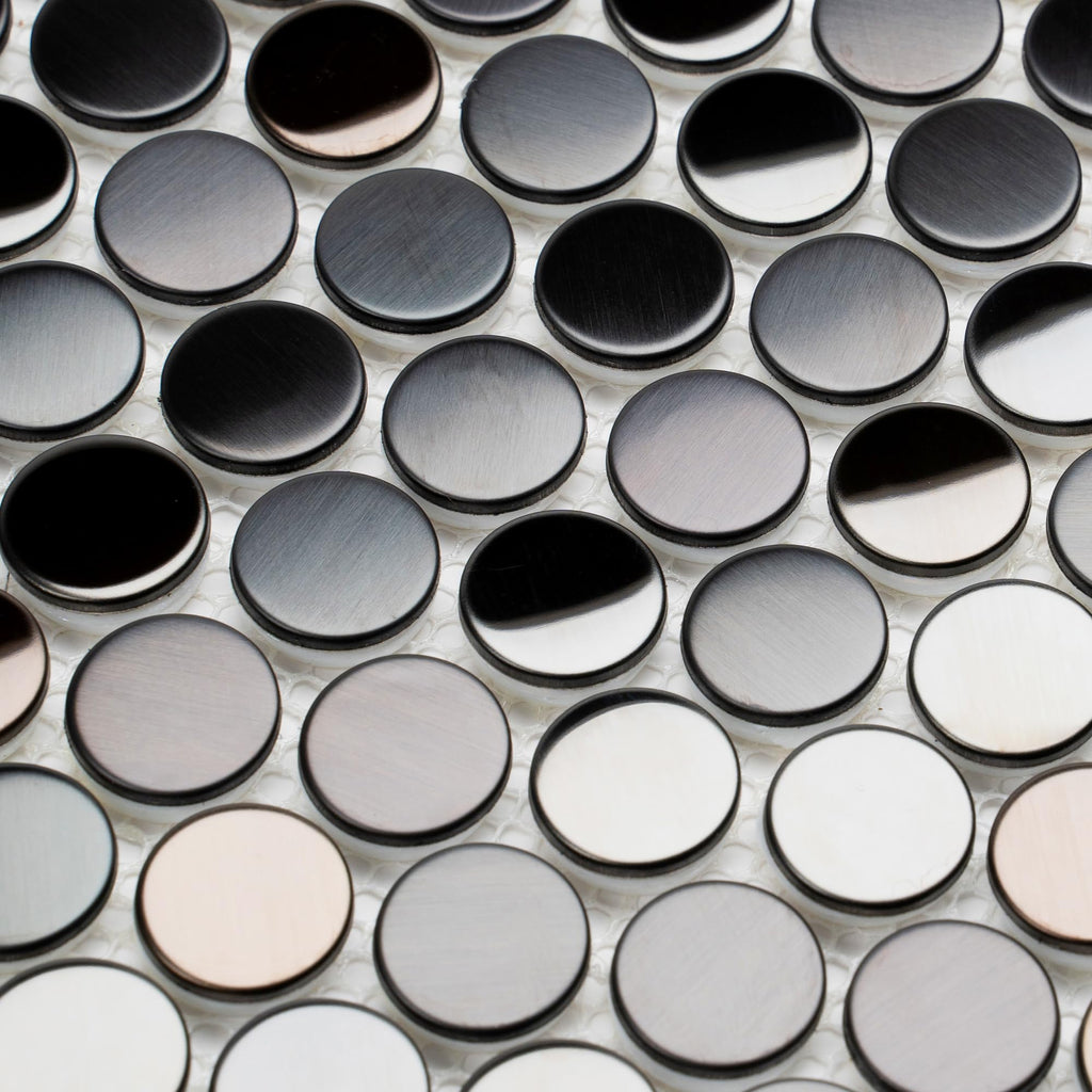 Black Metal Kitchen Backsplash Tile Penny Round Mosaics Tile, Mesh Backing