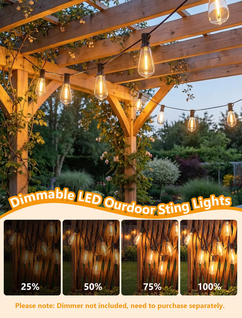 45FT Outdoor String Lights, 30 ST40 Edison LED Patio Lights