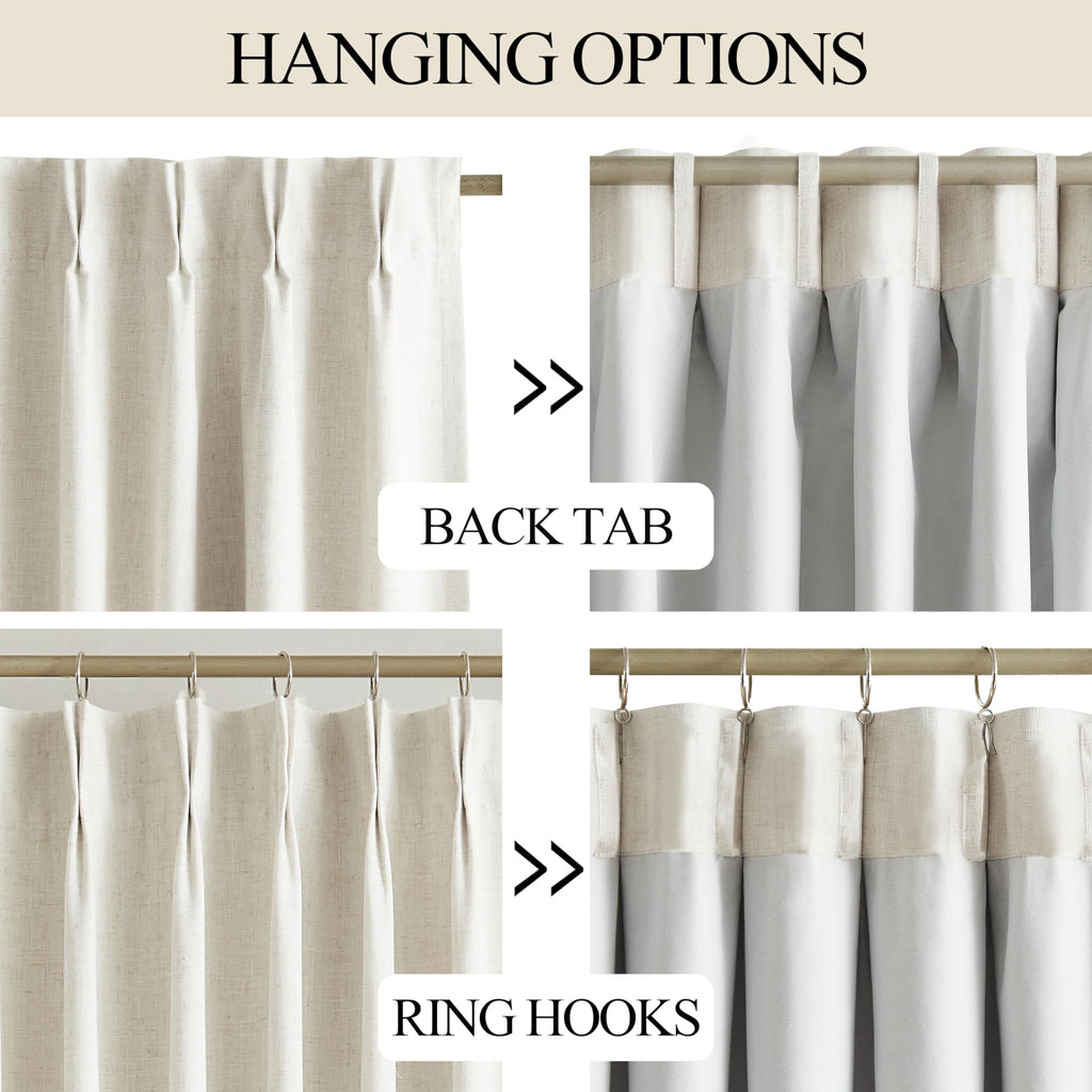 Natural Pinch Pleated Full Blackout Curtains Linen Blended Room Darkening Window Curtains 120 inch Bedroom Thermal