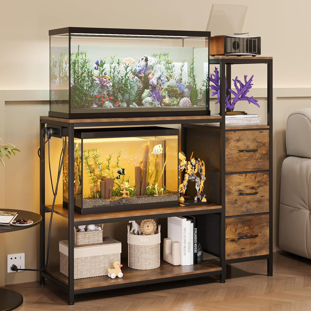 20-29 Gallon Aquarium Stand with Drawers & Power Outlet, Brown