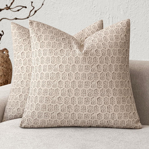 Set of 2 Decorative Neutral Floral Print Throw Pillow Covers Vintage Accent Farmhouse Cushion Covers Boho Home