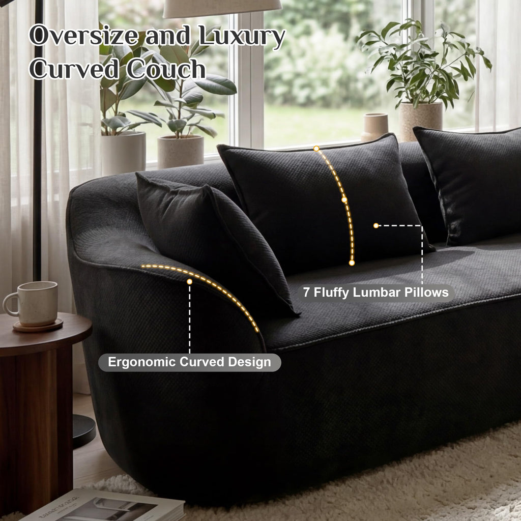 111" Modern Curved Sectional, Oversized Modular Couch, Black