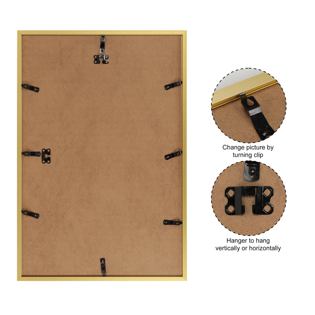 16x24 Picture Frame Gold, Textured Metal Poster Frame 24x16 for Wall Display, Single