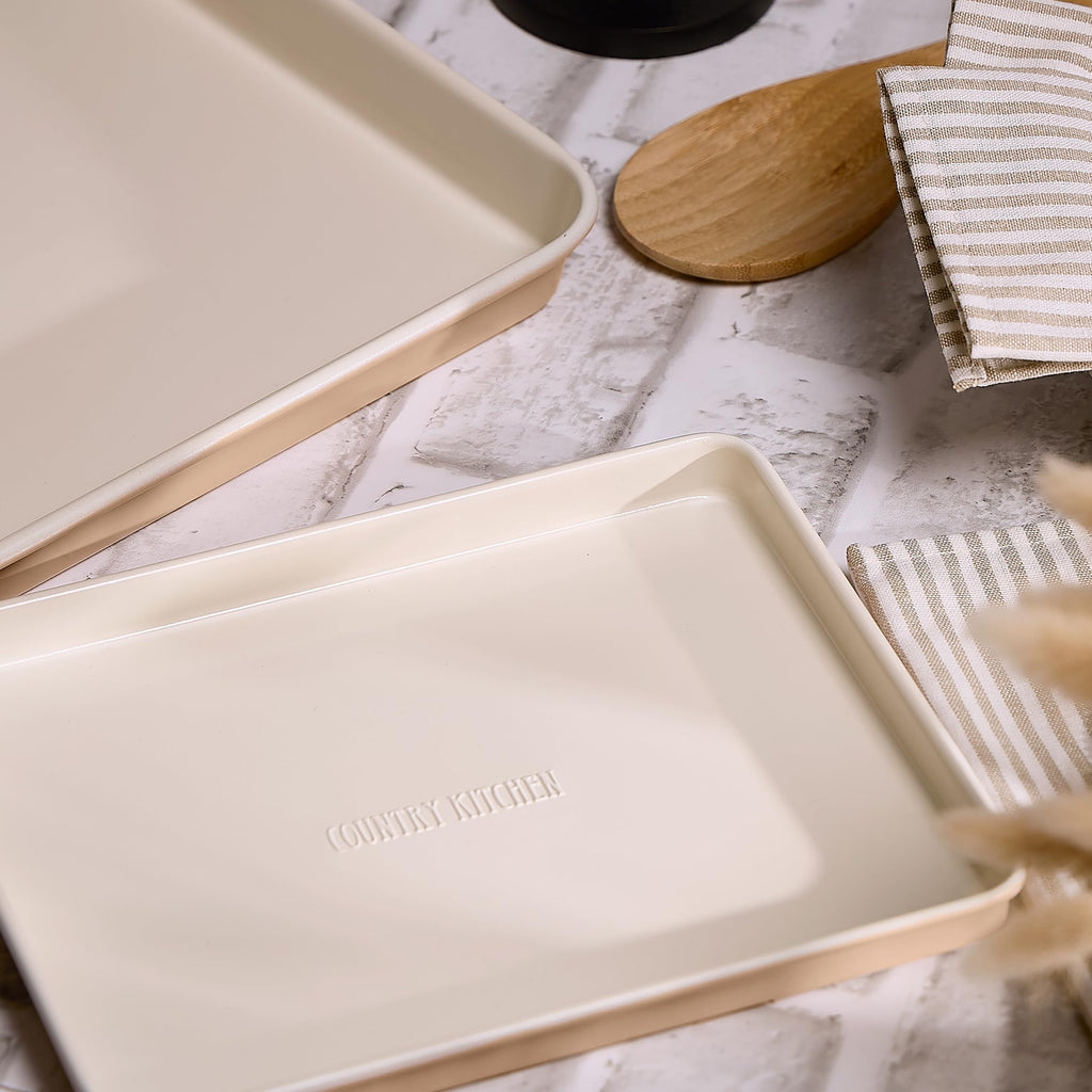 Nonstick Stackable Bakeware Set - Deluxe Heavy Duty, Durable, Easy Release Baking Set, Taupe, 13 Pcs with Handles