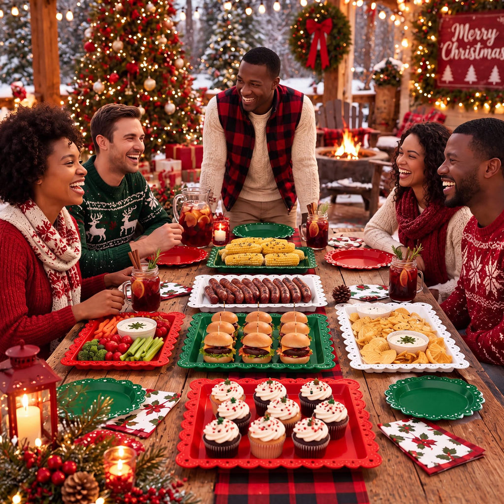 12 Pcs Christmas Plastic Serving Tray Rectangle Serving Platters