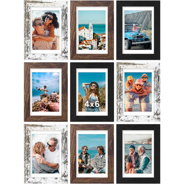 4x6 Picture Frames Set of 9, Black&Brown&Distressed White