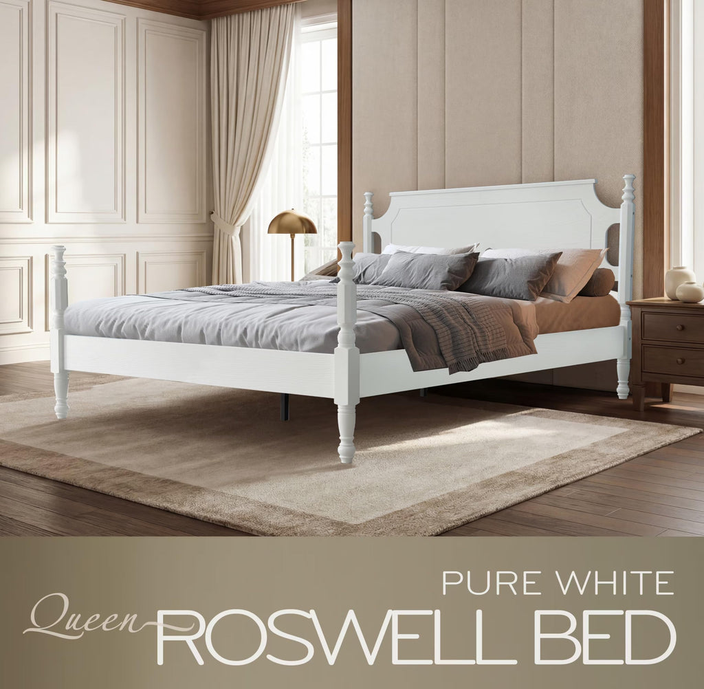 Solid Wood Queen Size Platform Frame, Headboard & Footboard, No Box Spring Needed, 12 Wooden Slats, Center Metal