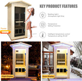 Outdoor Sauna Wooden Far Infrared Saunas Spa 1550W Low-EMF Dry Sauna Room for One Person Finland Spruce Wood