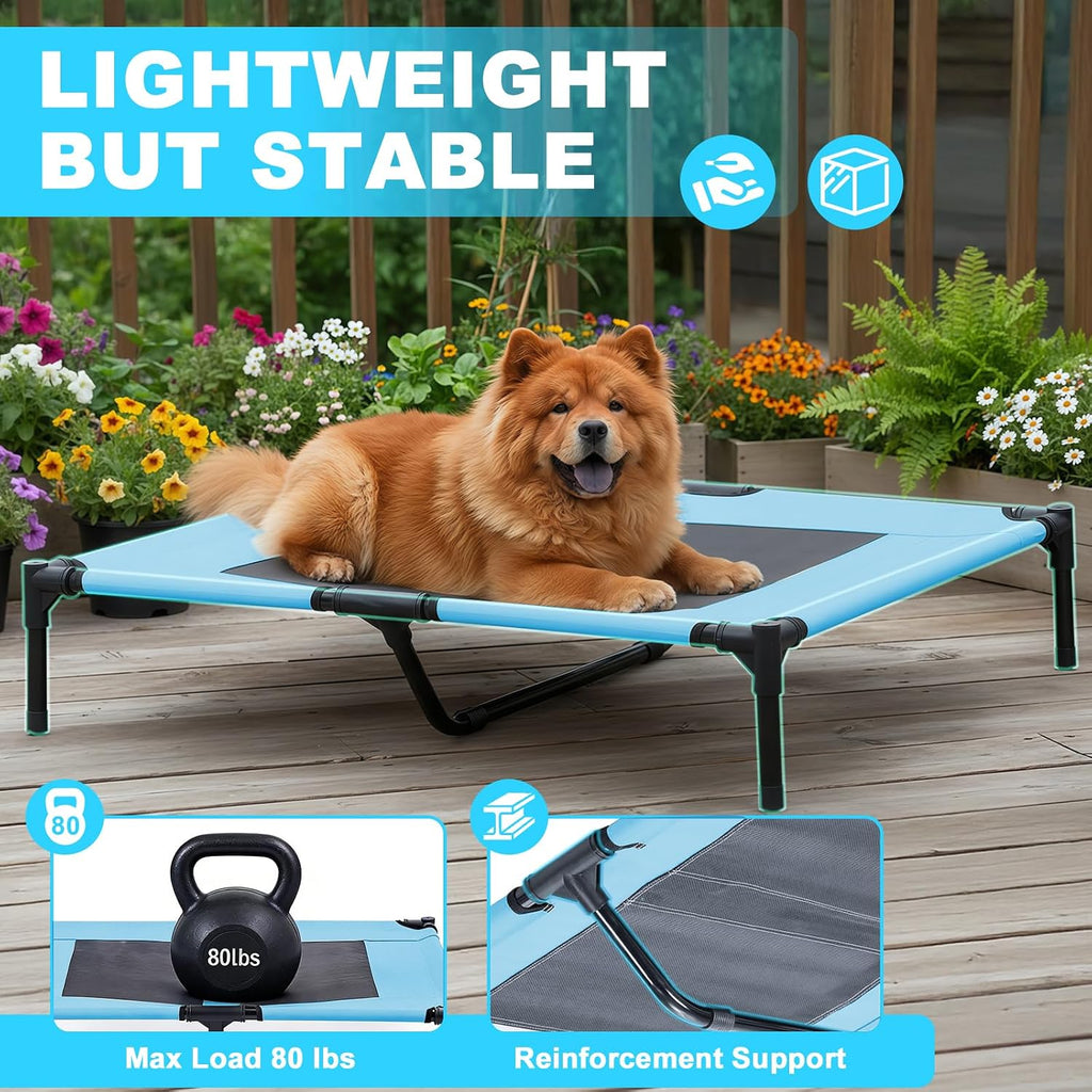 Outdoor Dog Bed with Canopy & Side Shade, Blue (Dogs Under 80 lbs)