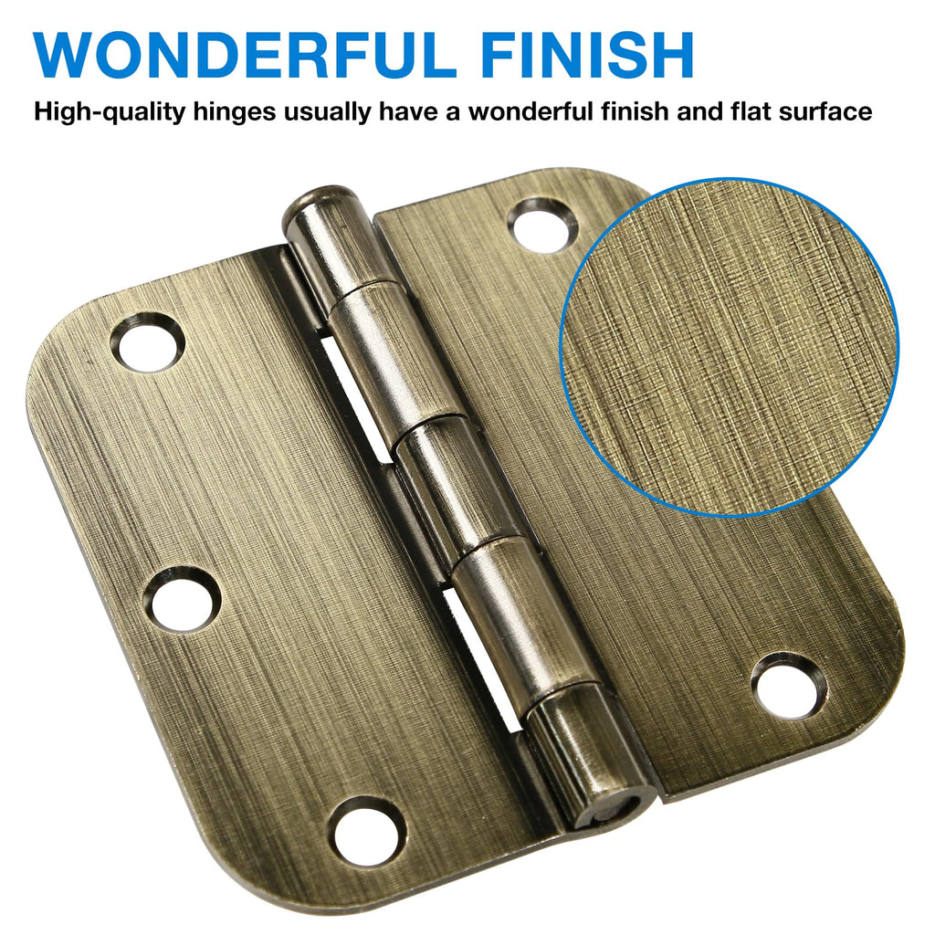 Rounded Door Hinges 3.5" X 3 1/2 Inch Antique Brass 5/8" 30 Pack