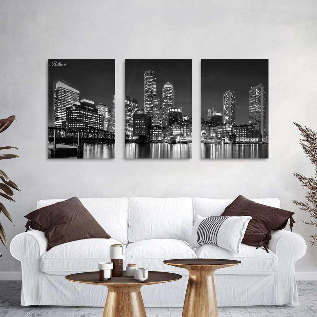 Baltimore Skyline Wall Black and White Night Maryland Skyscraper Pictures Prints Office Wall Decor USA Cityscape