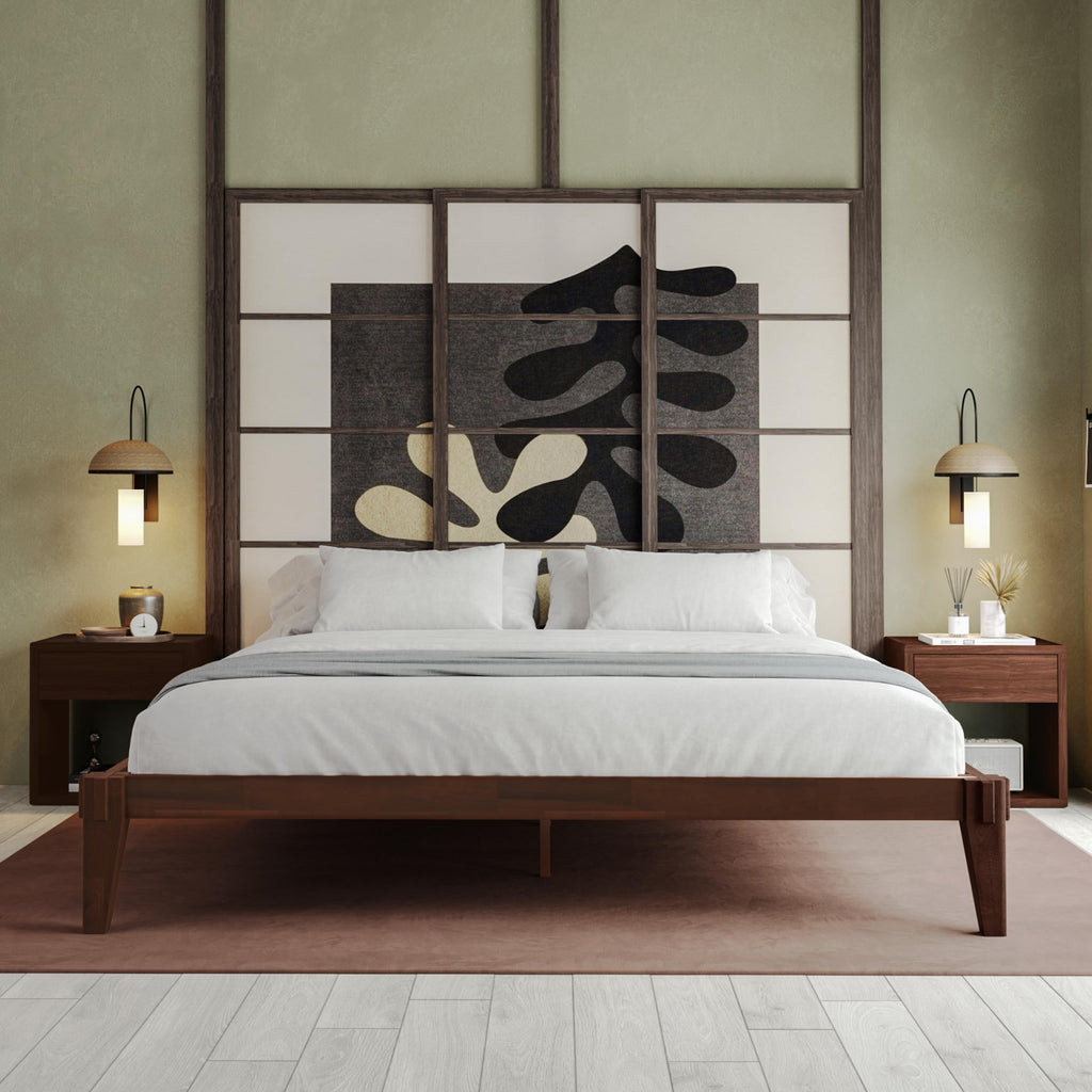 Chalipa 14" Solid Wood King Bedframe, Japanese Joinery, Walnut