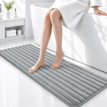 Bathroom Runner Rug 47x17, Soft Absorbent Striped Plush Bath Mat