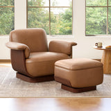 Modern Swivel Lounge Chair — Saddle Genuine Leather