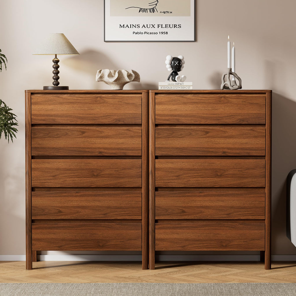 45" Tall 5 Drawer Wood with Legs, Walnut