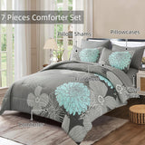 7 Pieces Bed in a Bag Floral Comforter Set Queen Flowers Bedding Set Soft Microfiber Boho Comforter Sets with 1