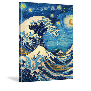 The Great Wave Off Kanagawa & The Starry Night Poster Katsushika Hokusai Vincent Canvas Prints Wall Art Pictures