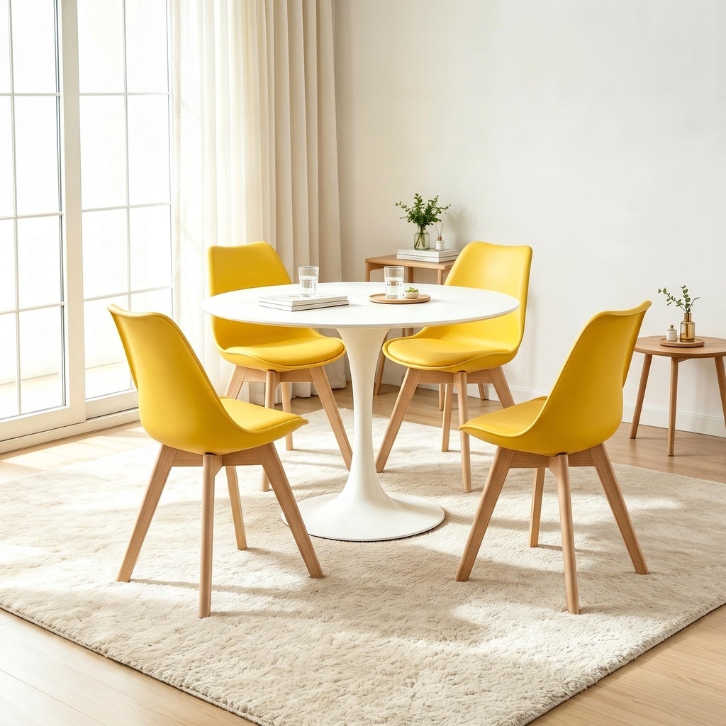 Inspired Eames Style Mid Century Modern Shell Dining Chairs with Wood Legs, 2PCS, Yellow