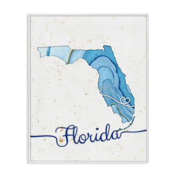 Florida Agate Blue State Map, 16 x 20 Inch Canvas Wall Art