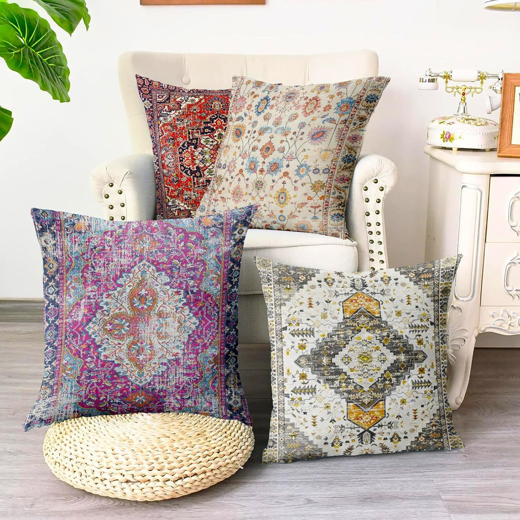Boho Throw Pillow Covers 18x18 inch Set of 2,Soft Pillowcases Bohemia Carpet Printing Pattern Decorative Sofa Living