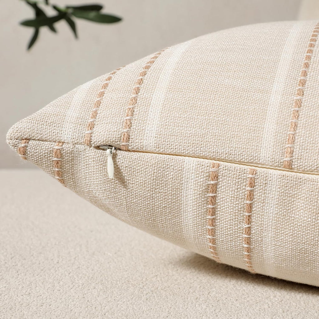 Stripe Throw Pillow Covers 12x24 Lumbar Khaki Farmhouse Pillow Covers