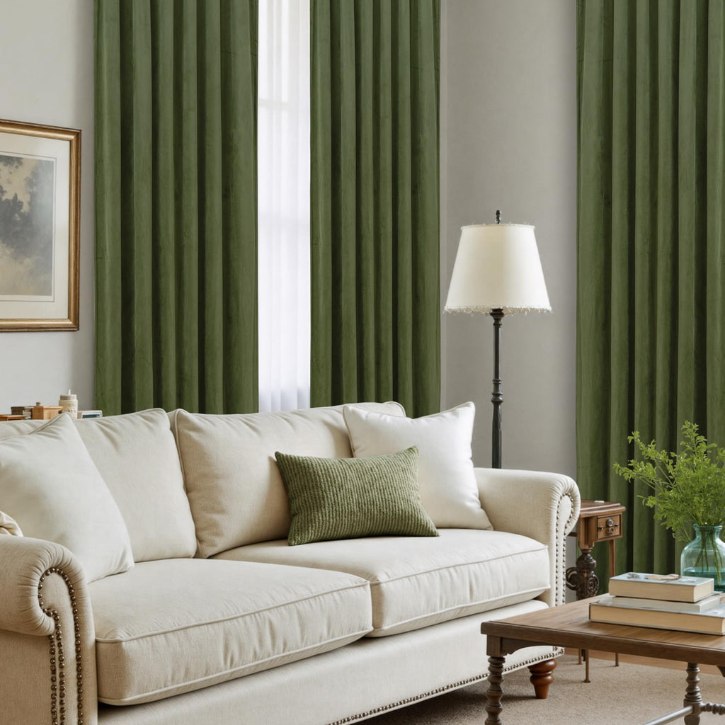 Sage Green Velvet Curtains 120 Inches Long, 2 Panels