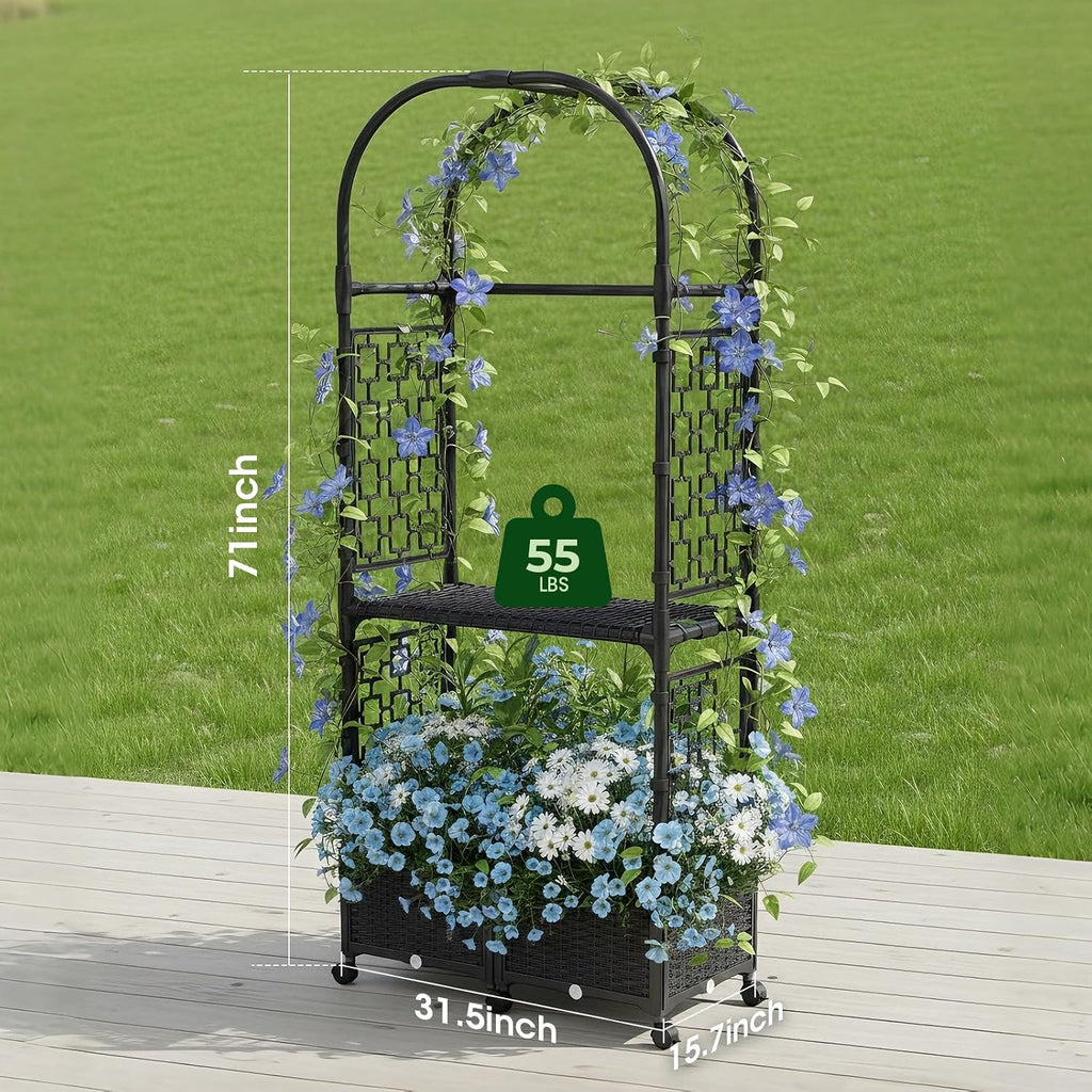 71"x16"x32" Planter Box with Trellis, 3-in-1 Self-Watering Planter Box with Wheels ,Raised Garden Bed with Trellis
