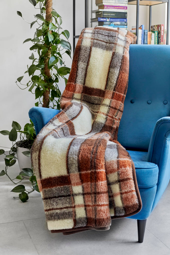 Bedding Blanket/Checked Throw Wool, Warm & Natural Big Blanket 98" x 79" Woolmark