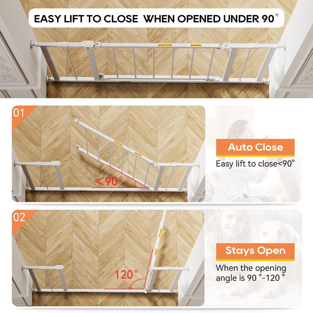30"Tall Dog Gate for Stairs & Doorways, Fits 28.5"-39.7" Wide Openings, Walk-Through Metal Pet Gate for Indoor