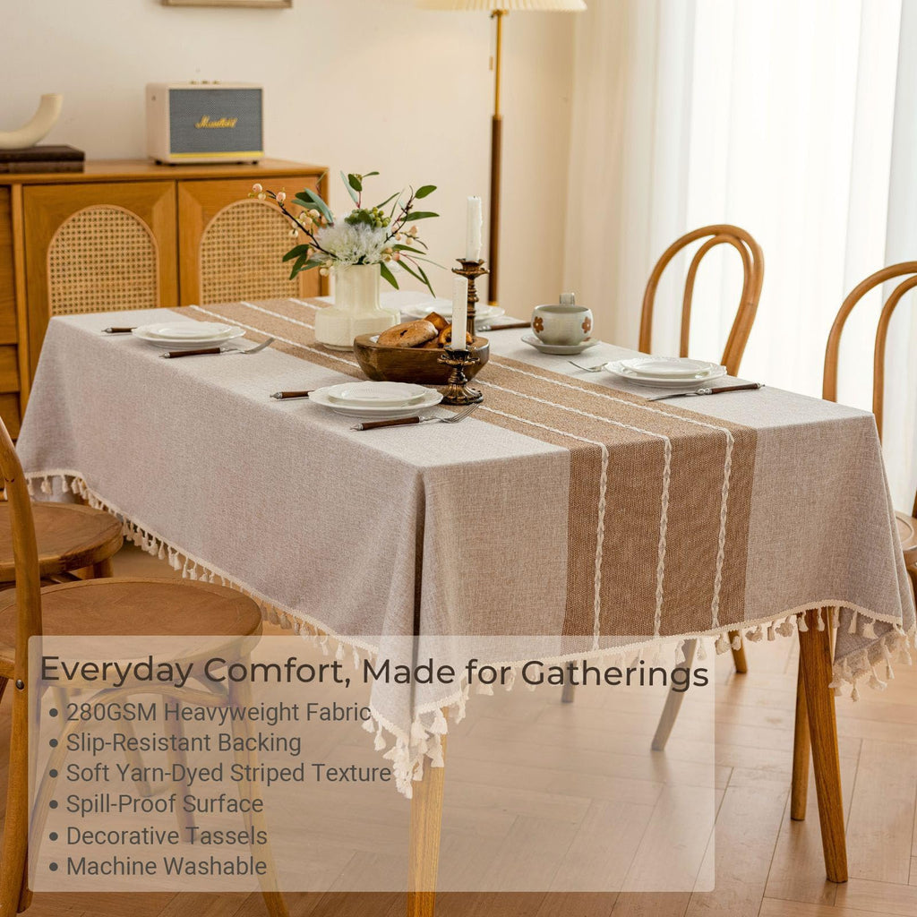 Waterproof Outdoor Rectangular Tablecloth, Khaki Stripe, 55 x 120 Inch