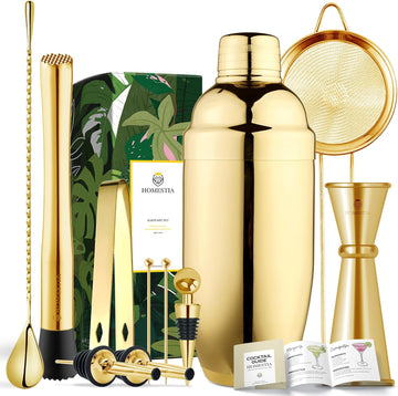 11-Pieces Gold Cocktail Shaker Set Bartender Kit - Bar Tools Set - Set of 11