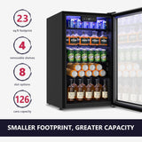 Beverage Refrigerator Cooler - 126 Can Mini Fridge with Glass Door for Soda Beer