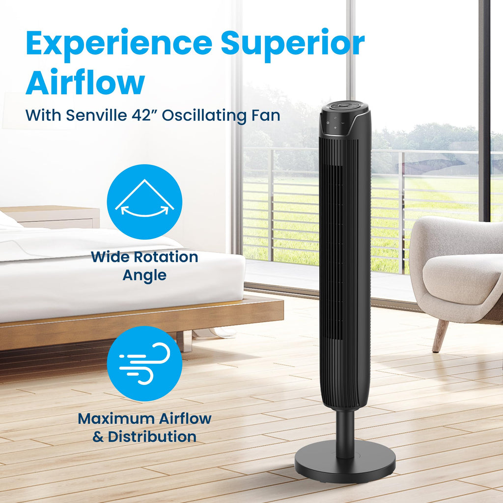 Bladeless Oscillating Tower Fan , Remote, Quiet, Black