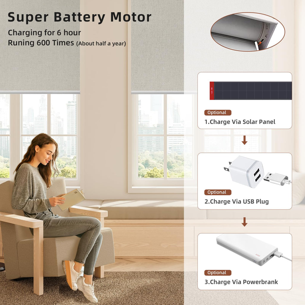 Motorized Blinds Roller Shade with Remote: Automatic Smart Blind for Windows 100% Blackout, Electric Blinds