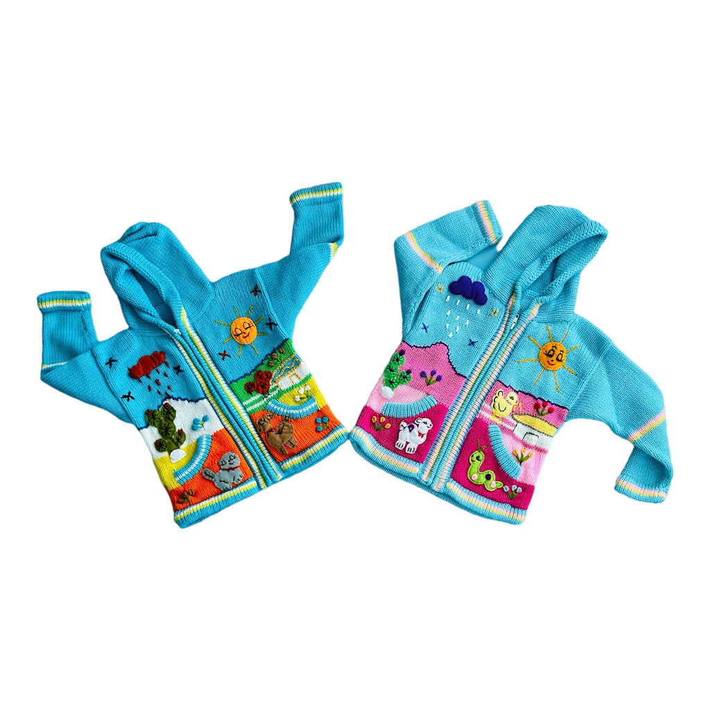 Peruvian Wool Knitted Sweater with Hoodie for Babies & Toddlers, Unisex, Chompas Peruanas, Fall Winter Sweater