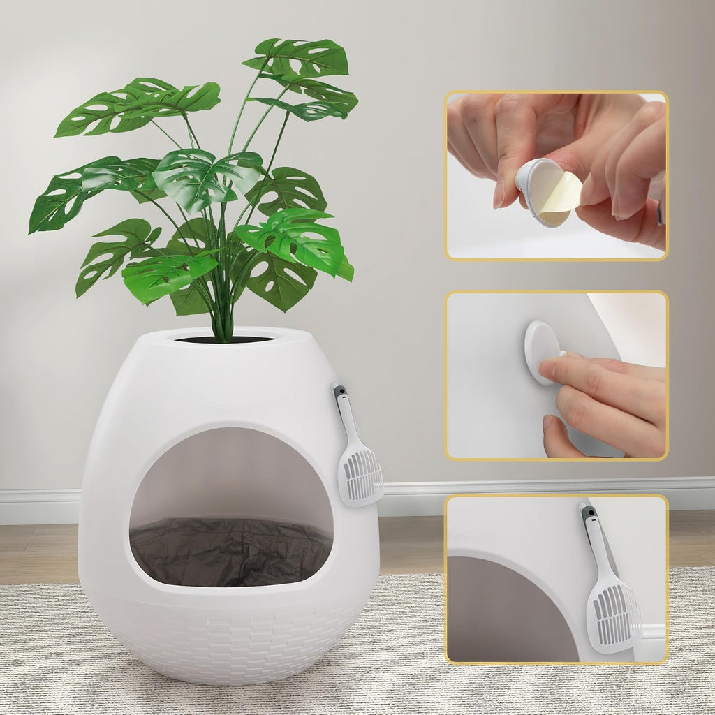 Eggloa6 Plant Litter Box, Hidden Cat Litter Box with Artificial Plants, DIY Litter Box Furniture (Light White)