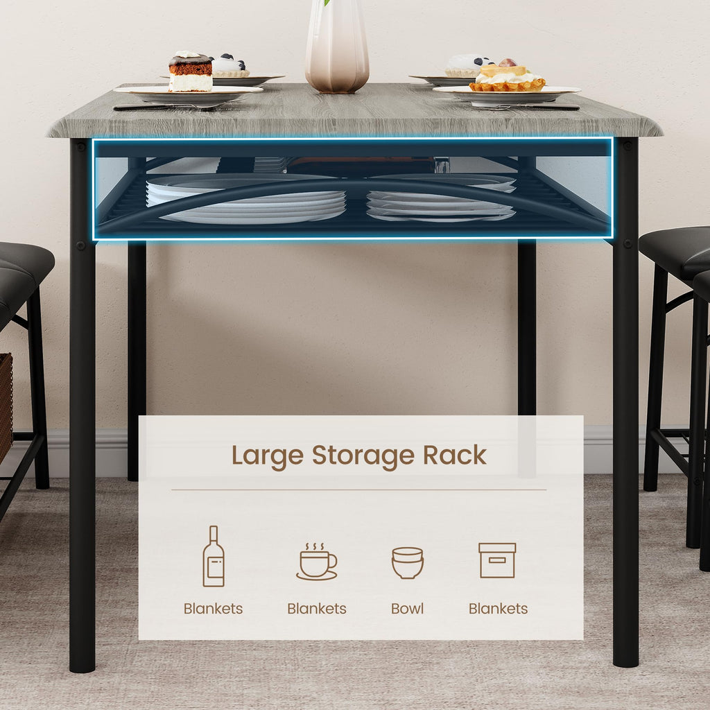 Dining Table with Benches, Kitchen Table Set for 4, Dining Room Table Set with Upholstered Bench and Square Stools