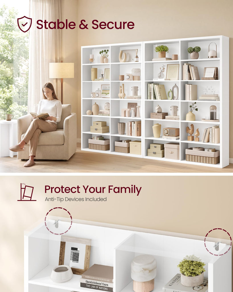 6-Tier Bookshelf, Minimalist Bookcase with Adjustable Shelves