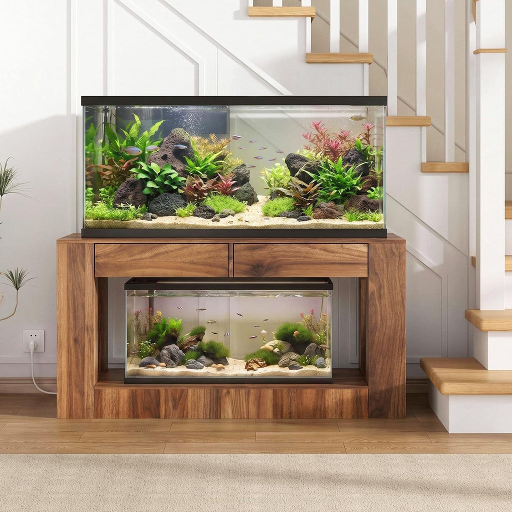 55-75/90 Gallon Fish Tank Stand with Power Outlet for 2 Tank, Walnut