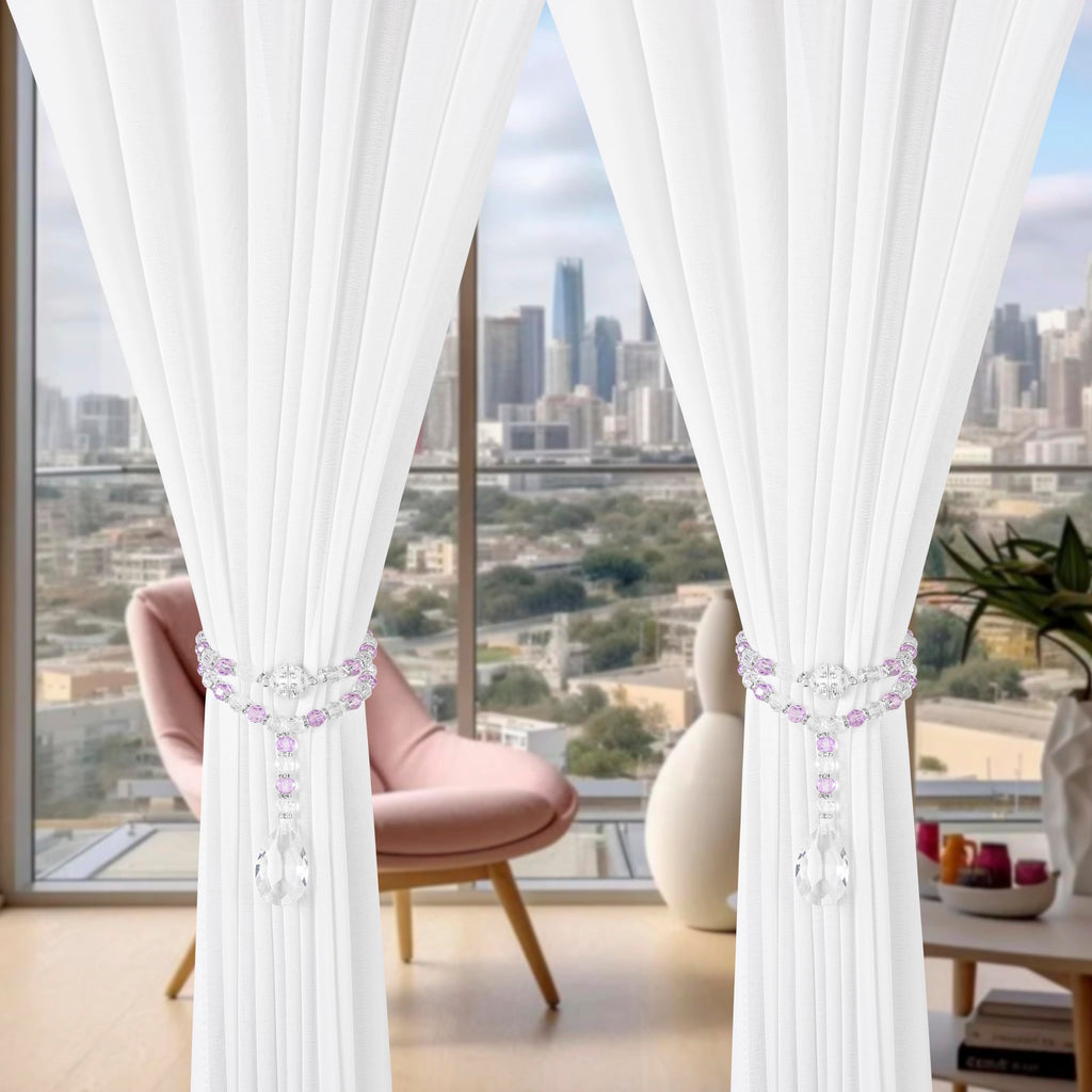 Luxury Crystal Beaded Magnetic Curtain Tieback, Purple