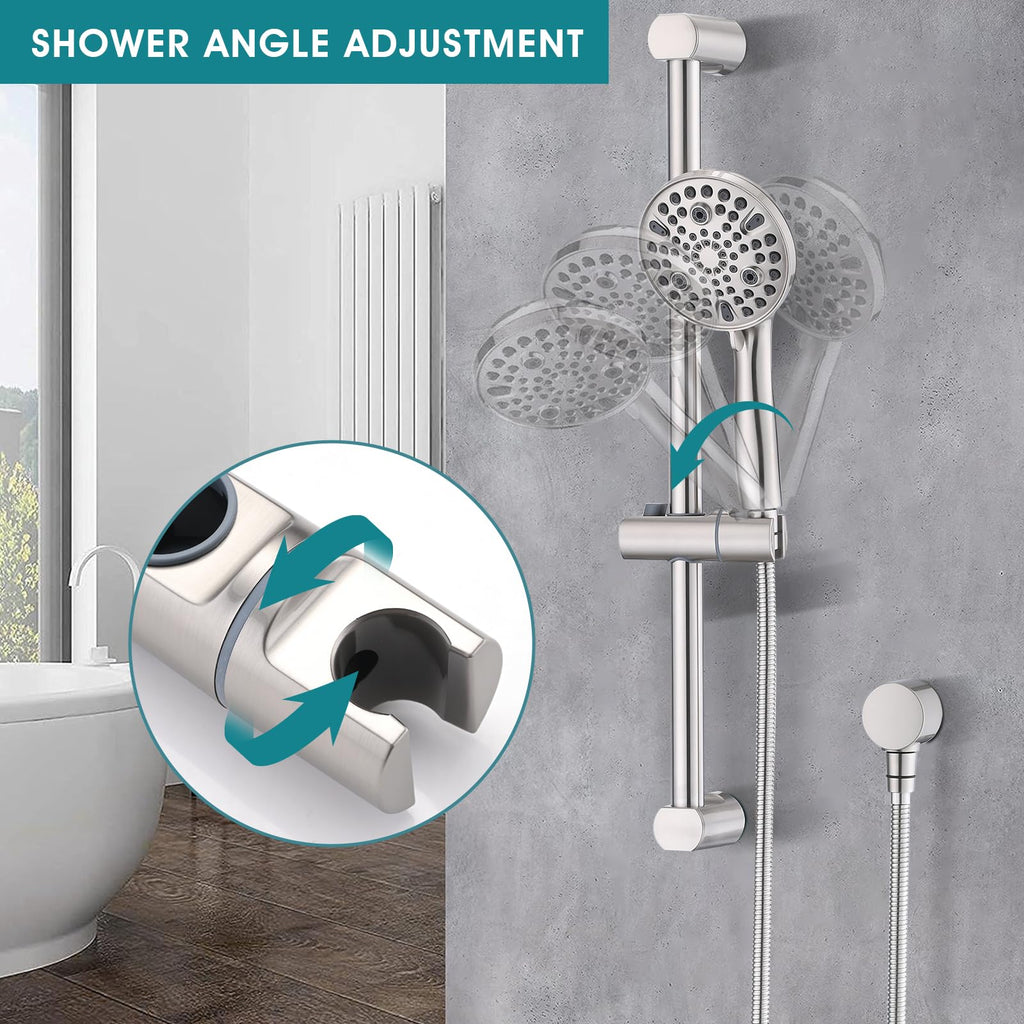 Hand Shower with Slide Bar, High Pressure 10 Setting Handheld Shower Head, Adjustable Height 24" Slide Bar, Wall