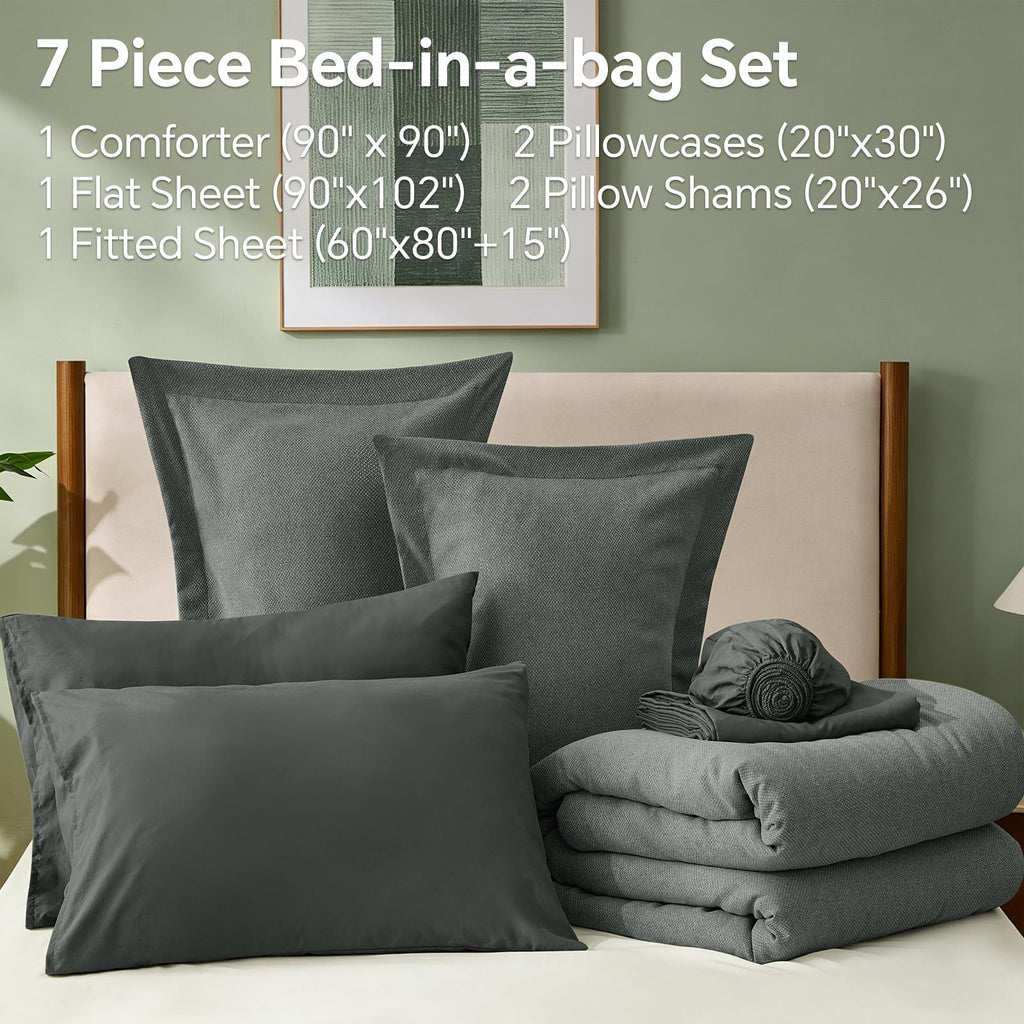 Comforter Set 7 Pieces, Charcoal Gray Bed in a Bag
