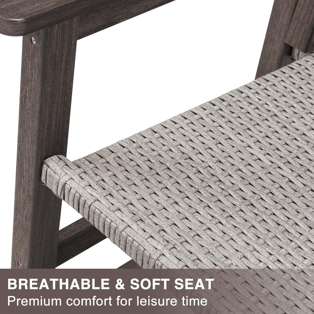 HDPE Outdoor Rocking Chair, All-Weather Wicker Porch Rocker, Dark Brown | Durable HDPE frame with woven seat and