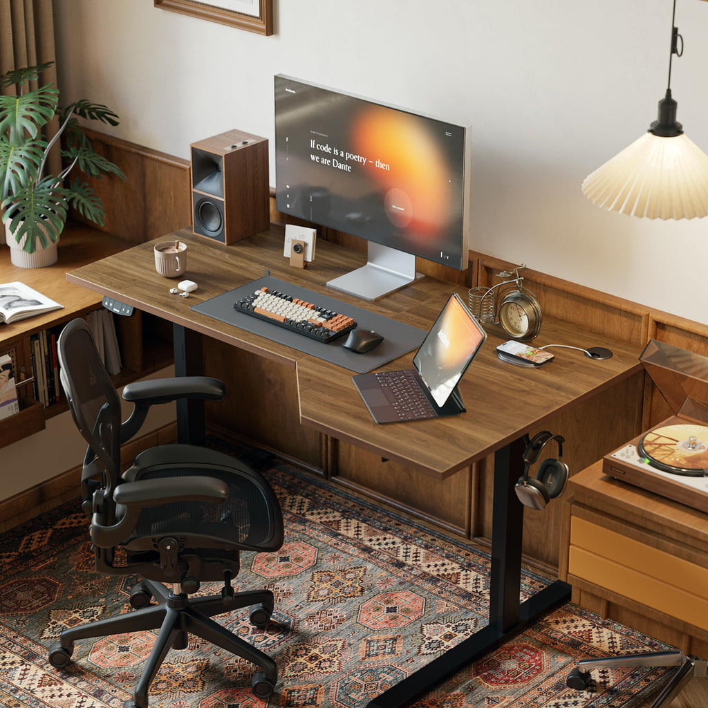 55 x 32 Inch Corner L Shaped Electric Standing Desk, Dark Walnut