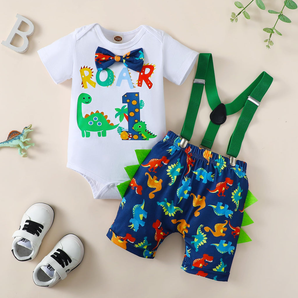 Baby Boy 1st Birthday Bow Tie Bodysuit Y Suspenders Pants Clothes set Funny Christmas Outfit