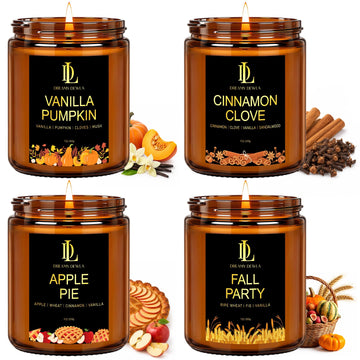 Fall Candles Set Scented, 4 Pack 28oz, Soy Wax