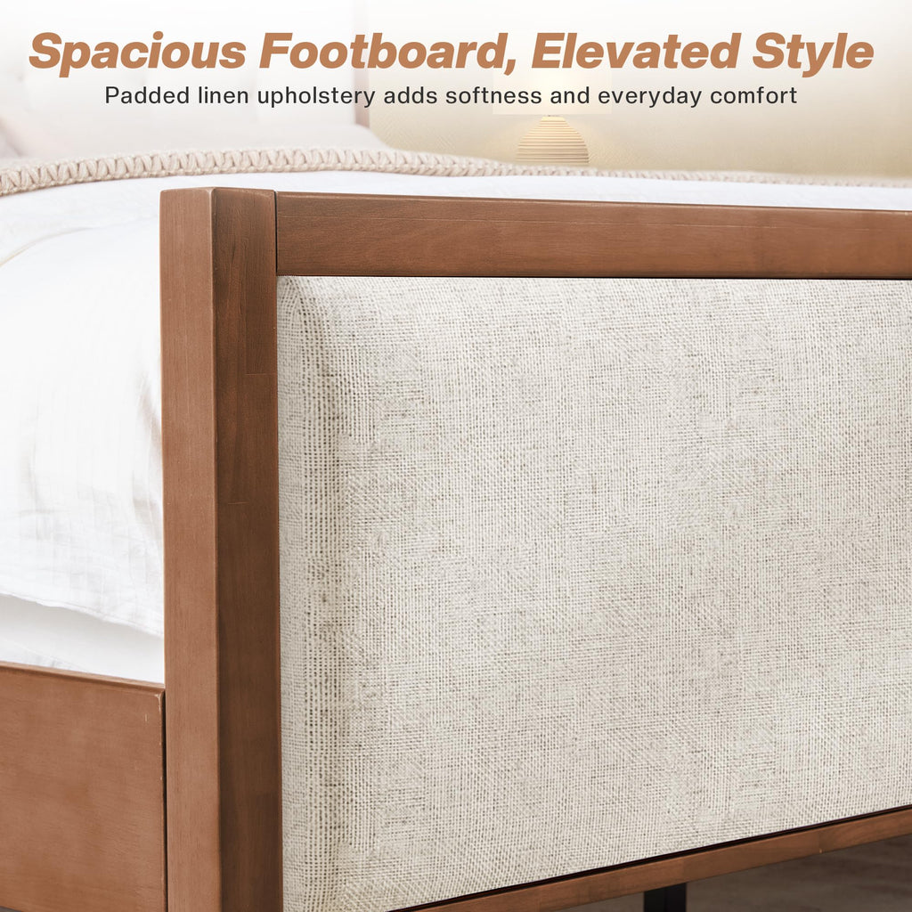 King Solid Wood Bed Frame 50" Tall Headboard&Footboard, Walnut