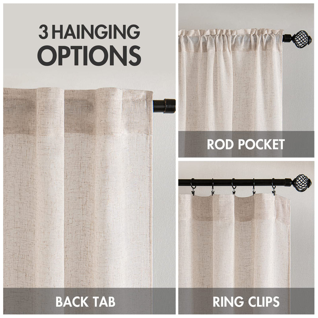 Natural White Linen Curtains 52x108 Inch Living Room