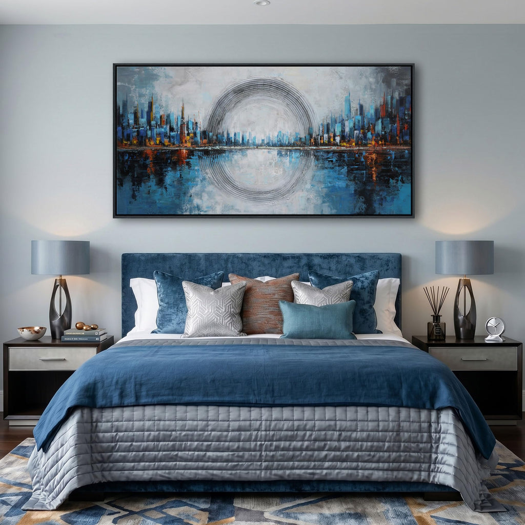 Abstract Blue Canvas Wall New York City Skyline Wall Decor Oversized Cityscape Decor Pictures Walls Framed Modern