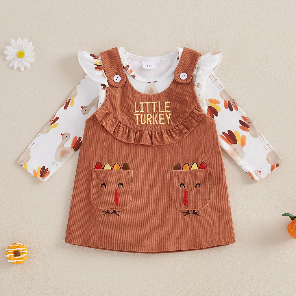 My First Thanksgiving Baby Girl Outfit Newborn Turkey Romper And Corduroy Skirt Little Turkey Dress Outfits (Little